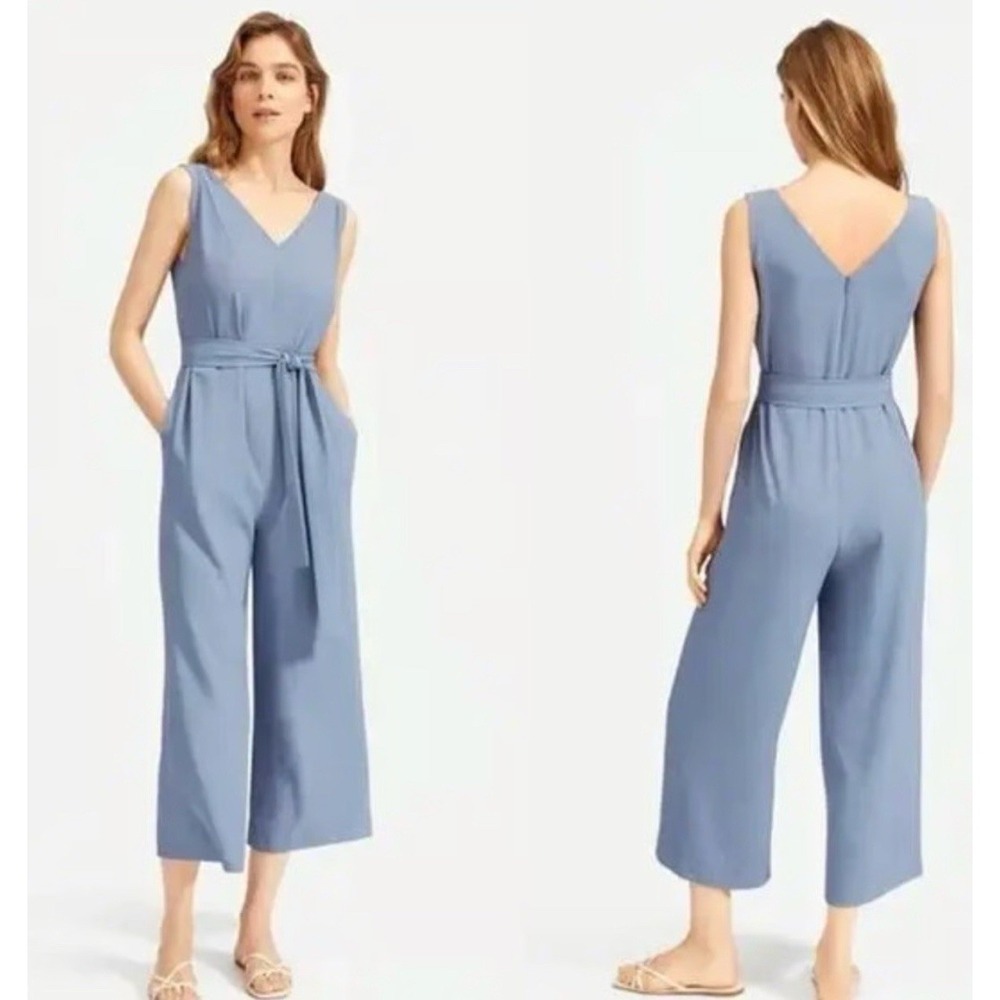 Everlane Slate Blue V-Neck Sleeveless Jumpsuit
